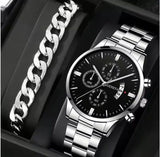 men's watch, Geneva calendar watch, stainless steel watch, business watch for men, Australian men's fashion, dress watch, formal watch, calendar wristwatch, Australian men's accessories - Black - Size 4