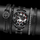 men's watch, Geneva calendar watch, stainless steel watch, business watch for men, Australian men's fashion, dress watch, formal watch, calendar wristwatch, Australian men's accessories - Black - Size 5