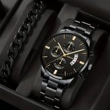 men's watch, Geneva calendar watch, stainless steel watch, business watch for men, Australian men's fashion, dress watch, formal watch, calendar wristwatch, Australian men's accessories - Black - Size 7