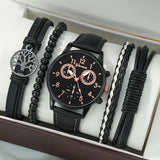 men's bracelet watch set, single calendar watch, fake three eye watch, canvas quartz watch, PU bracelet, men's fashion accessory, gift for men, Australian men's watch - Black - Size 10