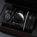 men's bracelet watch set, single calendar watch, fake three eye watch, canvas quartz watch, PU bracelet, men's fashion accessory, gift for men, Australian men's watch - Black - Size 2