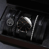 men's bracelet watch set, single calendar watch, fake three eye watch, canvas quartz watch, PU bracelet, men's fashion accessory, gift for men, Australian men's watch - Black - Size 3