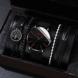 men's bracelet watch set, single calendar watch, fake three eye watch, canvas quartz watch, PU bracelet, men's fashion accessory, gift for men, Australian men's watch - Black - Size 4