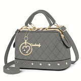 Women'S Handbag Quilted Handbag Studded Handbag Black Handbag Gold Toned - Blue - Size 25-13-16