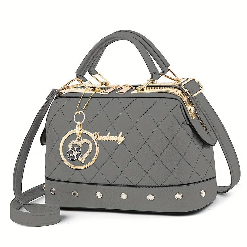 Women'S Handbag Quilted Handbag Studded Handbag Black Handbag Gold Toned - White - Size 25-13-16