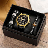 Men'S Bracelet Watch Set Single Calendar Watch Fake Three Eye Watch Canvas - Black - Size 18