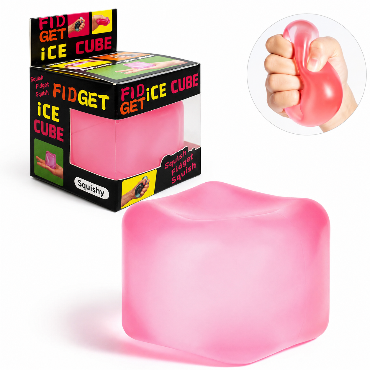 Ice Cube Squishy Toy 5.5*5.5cm Slow Rising Stress Relief Fidget Toy Soft Squeeze Sensory Toy for Kids and Adults(Pink)