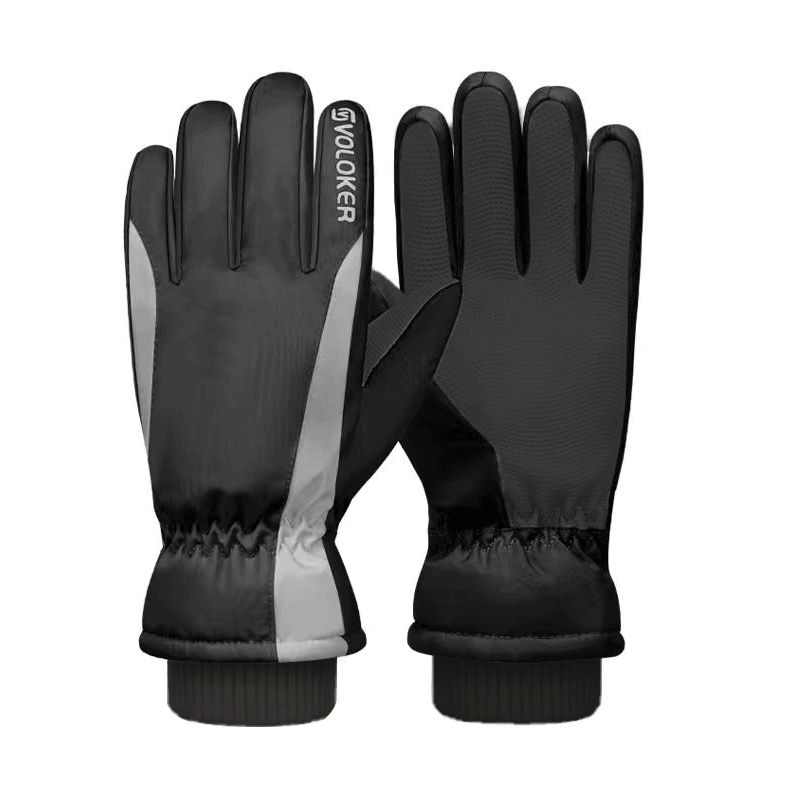 Outdoor Sports Fleece Lined Windproof Touchscreen Ski Gloves,men's black