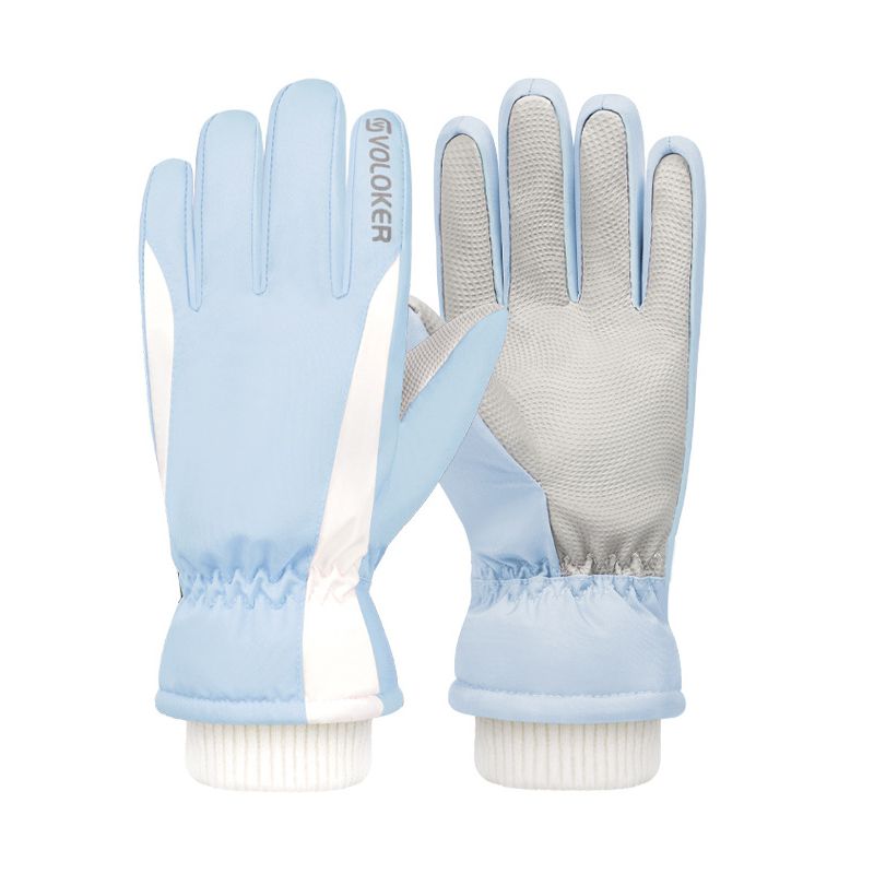 Outdoor Sports Fleece Lined Windproof Touchscreen Ski Gloves,women's blue