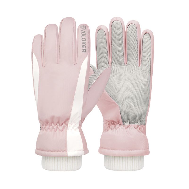Outdoor Sports Fleece Lined Windproof Touchscreen Ski Gloves,women's pink