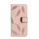 Women's Long Leaf Bifold Wallet Leather Card Holder Purse Zipper Buckle Elegant Clutch Wallet Handbag for Women - Pink