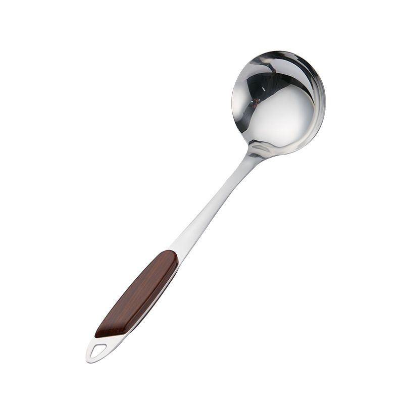 Stainless Steel Kitchen Utensils Set with Wood Handle , 6-Piece Large Spoons  All Metal Cooking Utensils Set