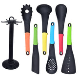 Kitchen Utensil Set Cooking Tools with Rotating Carousel Elevated Handles Gadget Set Heat Resistant Non-Stick Silicone 7 PCS