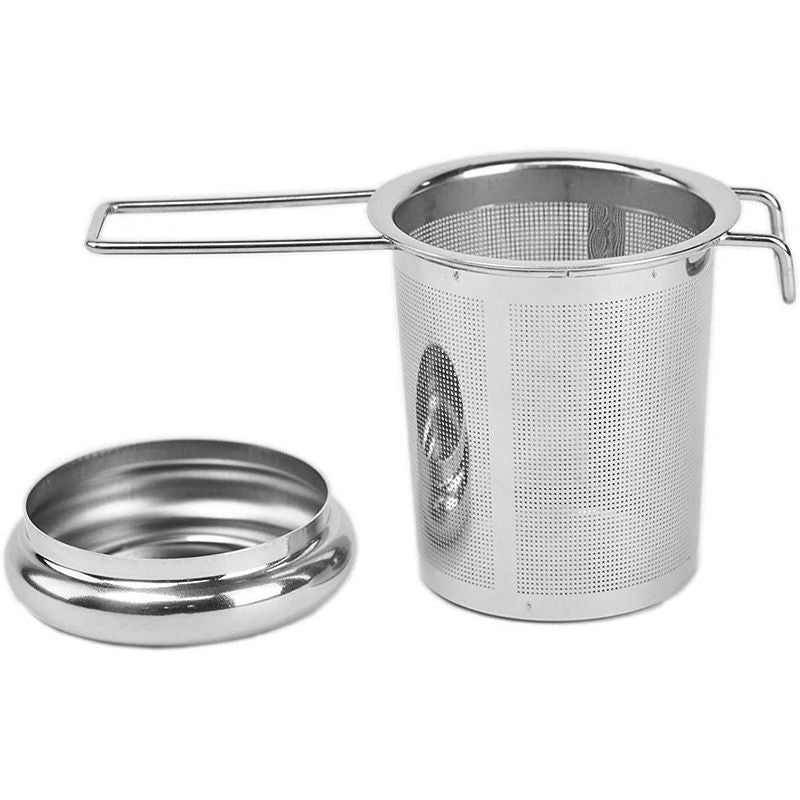 Large Capacity Tea Strainer With Folding Handle And Lid,Hanging On Teapots Mugs Cups To Steep Loose Leaf Tea And Coffee(Silver)