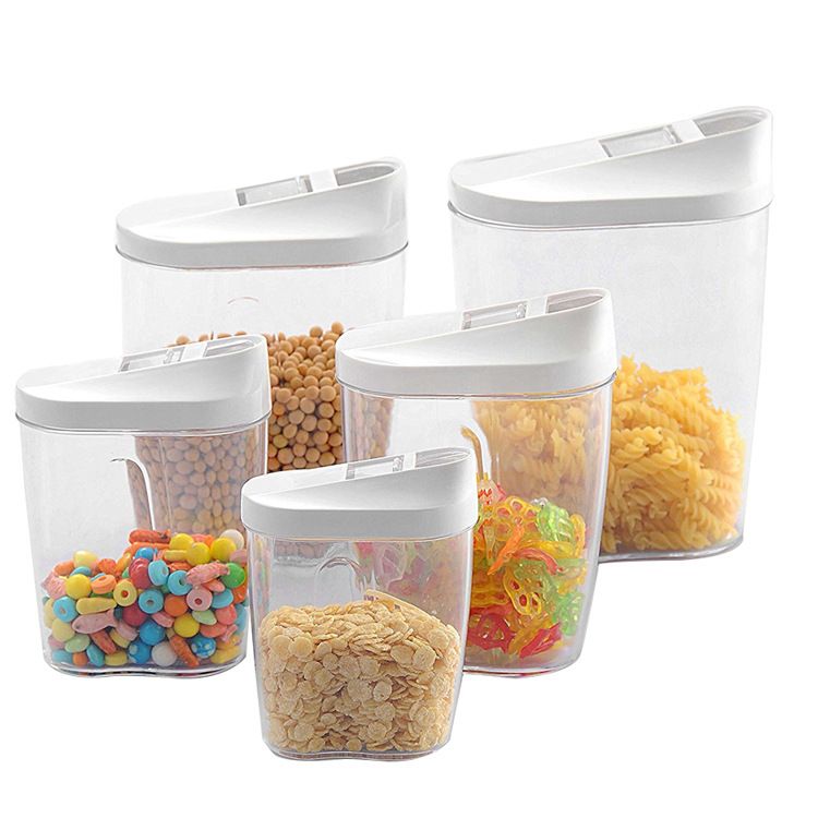 5Pcs Food Storage Box Clear Container Set with Pour Lids Kitchen Food Sealed Snacks Dried Fruit Grains Tank Storage Cereal Box