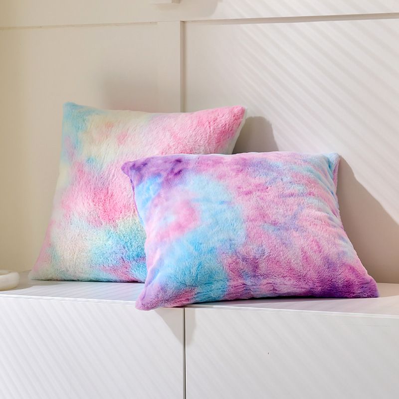 Soft Faux Fur Throw Pillow Covers Pack of 2 Peach Decorative Tie Dye Throw Girls Pillow Covers Cute Cushion Cases Pillowcases