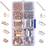 Golden & Silver Ribbon Ends Kit with Lobster Clasps Jump Rings Earring Hooks Chain Extender for DIY Jewelry