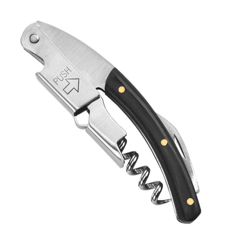Manual Wine Corkscrew Pine Wood Handle Corkscrew and Foil Knife, Multifunctional One-piece Waiter Corkscrew, Mostly Used