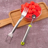 2-in-1 Stainless Steel Fruit Cutter, Portable Watermelon Fork Slicer Cutter and Scoop Tool, for Quickly Fruit Forks Slicer(2 PCS)