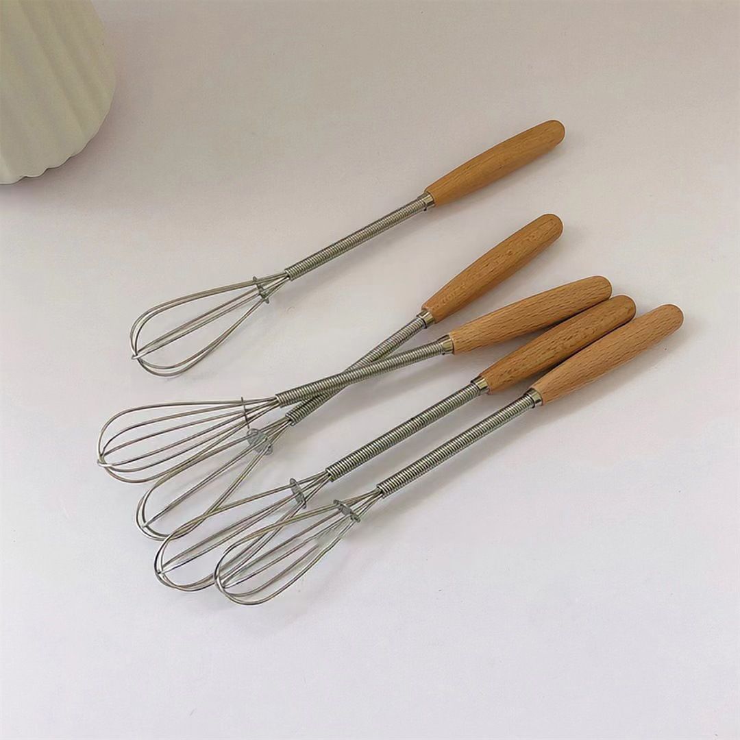 Egg Beater Tiny Whisk with Wood Handle 20cm for Whisking, Beating, Blending Ingredients, Mixing Sauces Pack of 5