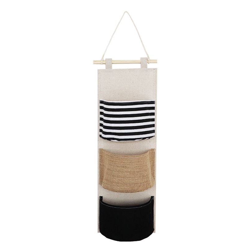Wall Hanging Storage Bag, Over The Door Organizer, Wall Mounted Hanging Closet Organizer, 3 Pockets Linen Cotton Bathroom 2Pack