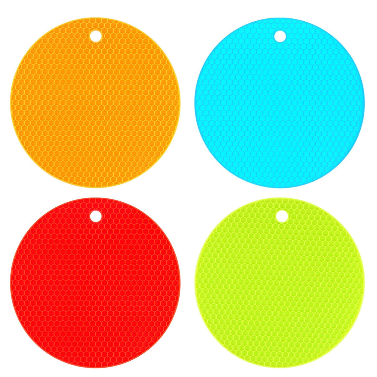 4 Pack 4 Round Heat Resistant Pot Holders Set, Silicone Color Table Mats Large Coasters for Kitchen Counter