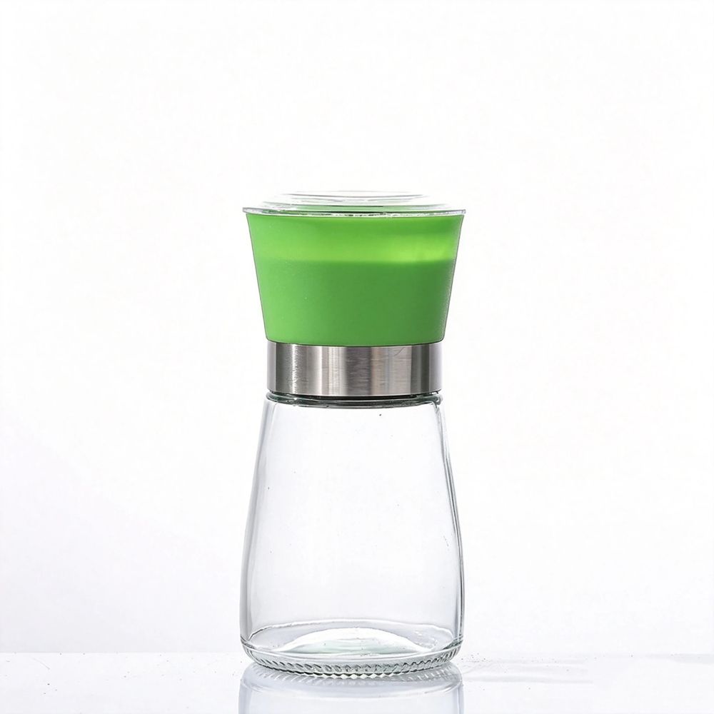 High Grips Glass Salt And Pepper Grinder Mill Set with Adjustable Coarseness Sauce Bottle Glass Seasoning Pot Containers （2pcs）