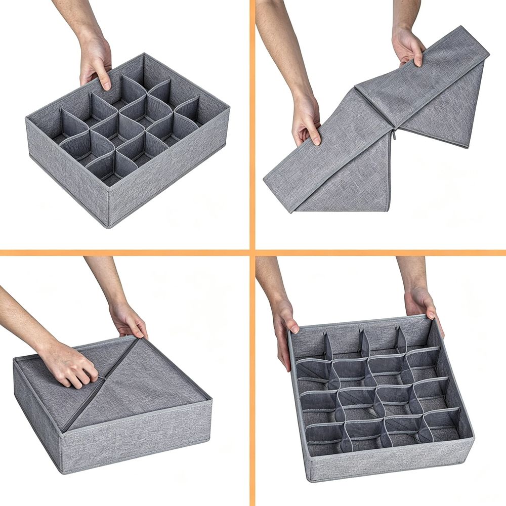 Sock Underwear Organizer Dividers,24 Cell Fabric Foldable Cabinet Closet Organizers and Storage Boxes for Storing Socks, Underwear