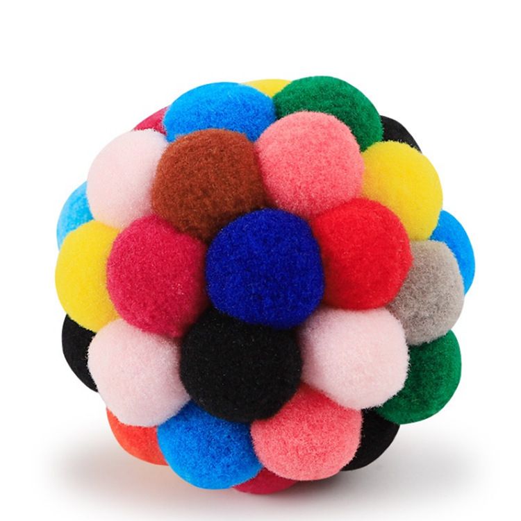Cat Toy Plush Pom Cat Balls with Bells Inside, Colorful and Fuzzy Cat Toys for Indoor Cats and Kittens (Mix)