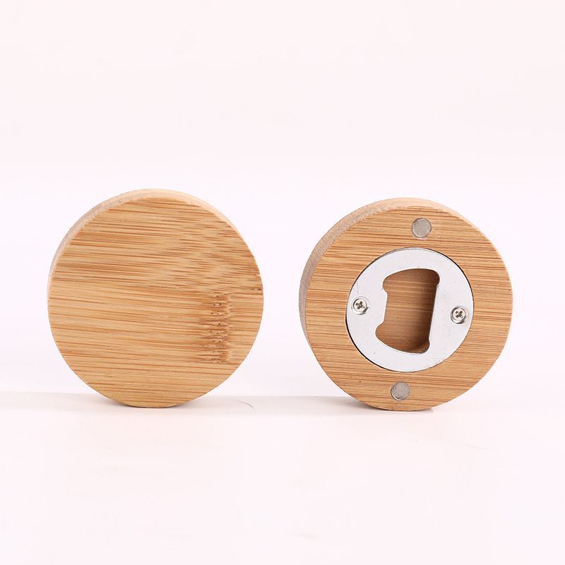 Bamboo Bottle Opener With Fridge Magnet Beverage Bottle Opener, Beer Festival Party Supplies Style （2pcs）