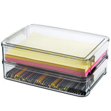 2 PCS Plastic Storage Bins with Lids and Latches, Portable Project Case for Drawers, Clear Stackable File Box for Documents
