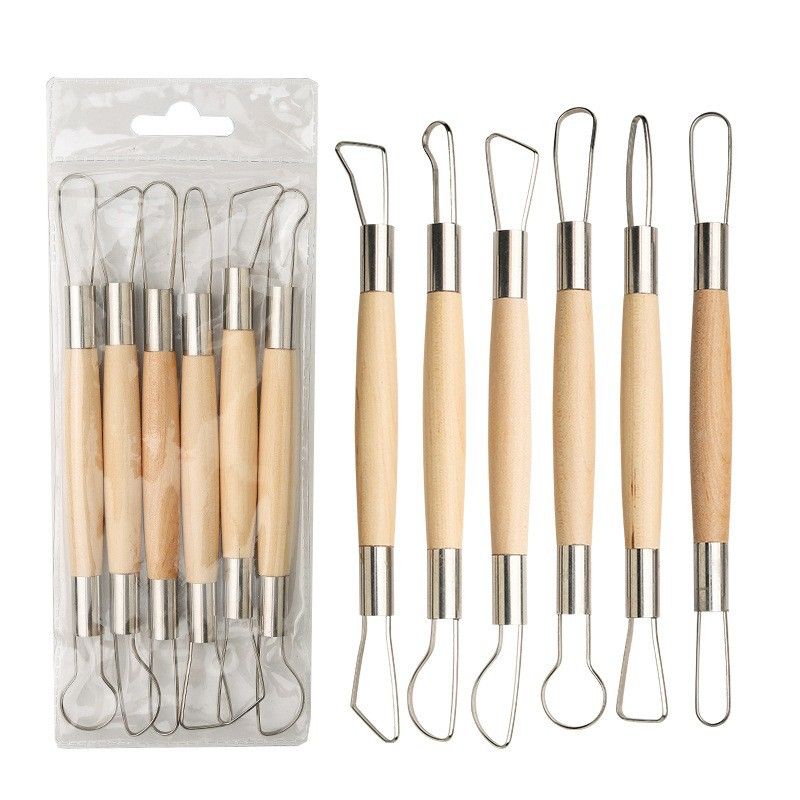 6pcs Clay Sculpting Tools Double Ended Wooden Ribbon Cutter Pottery Clay Modelling Carving Tool for Pottery Ceramics Sculpture
