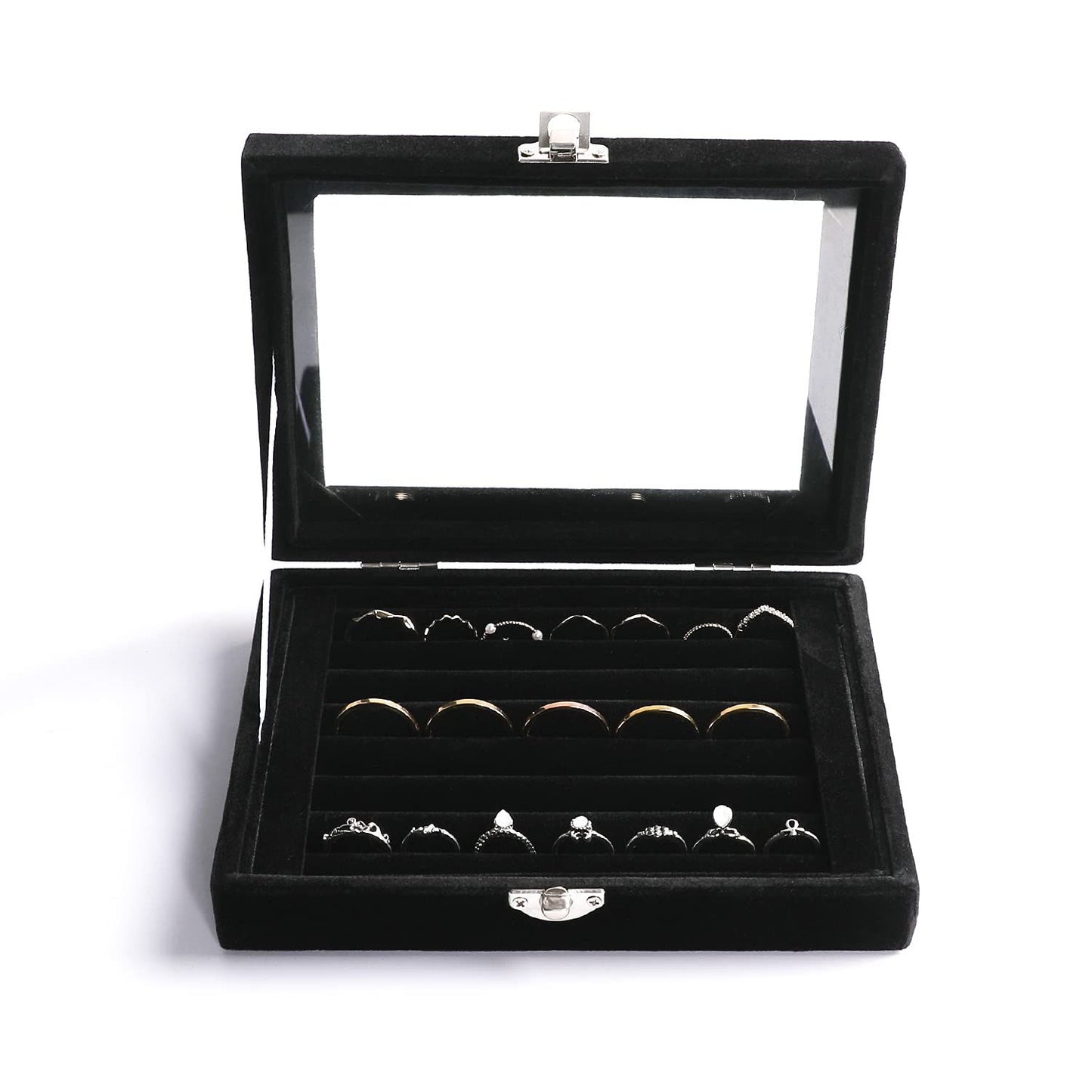 Earring Organizer Tray with Clear Lid,7 Slots Ring Box Velvet Ring Holder Drawer Insert Jewelry Storage Box Jewelry Display Case