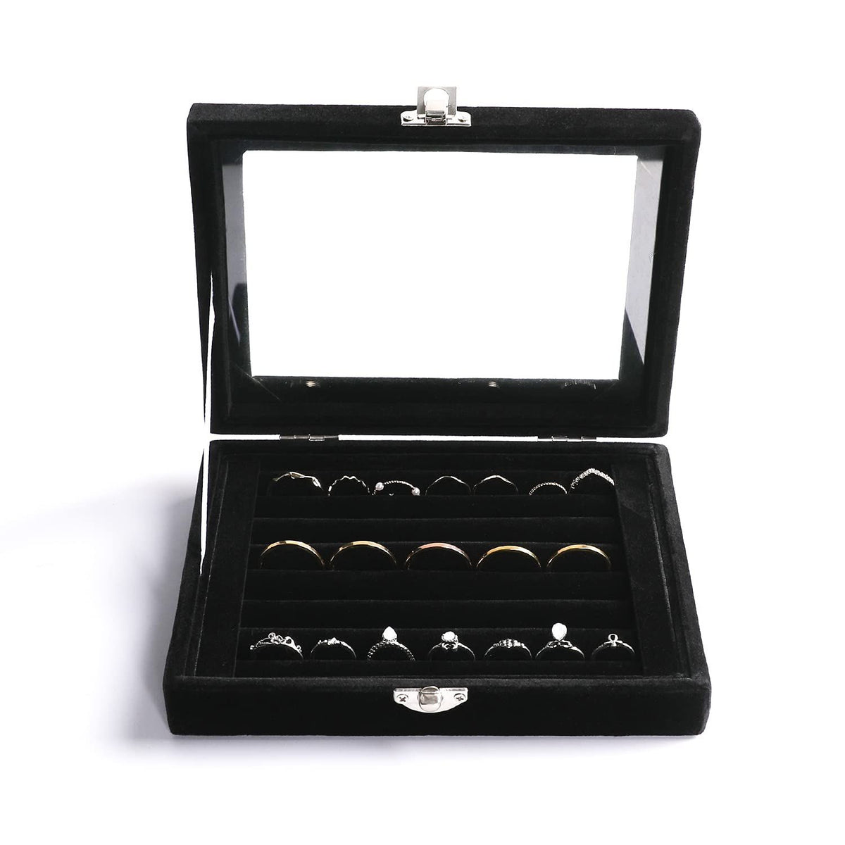 Earring Organizer Tray with Clear Lid,7 Slots Ring Box Velvet Ring Holder Drawer Insert Jewelry Storage Box Jewelry Display Case