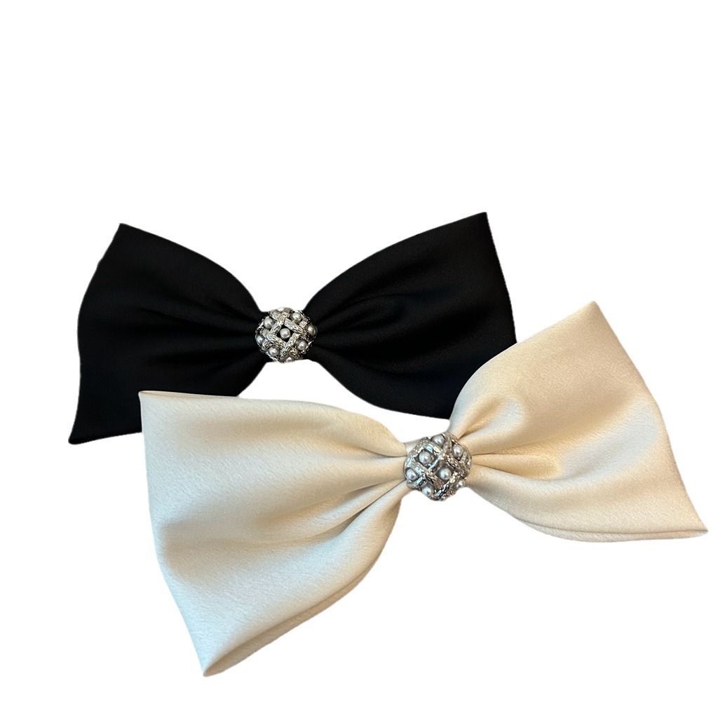 3 Pieces Decorative French Hair Barrettes with Pearl Rhinestone Spring Hair Bow Clips Pins Grips Accessories for Women Girls Teens