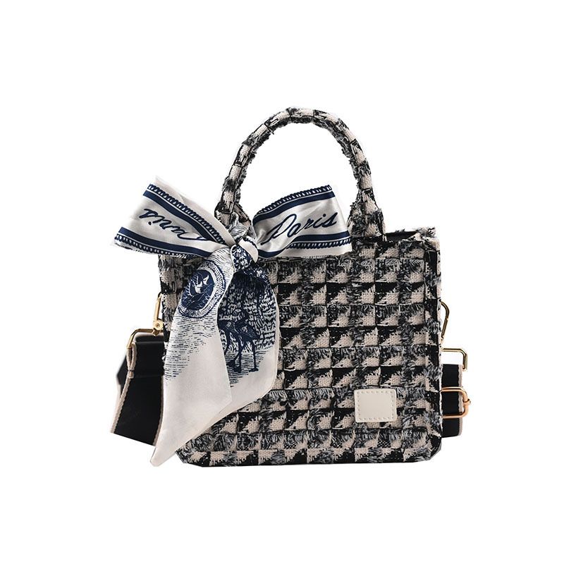 Tote Bag, Denim Fabric Soft Handbag Underarm Bag, Tassels Checkerboard Shoulder Bag, Handbags for Women Vacation Travel