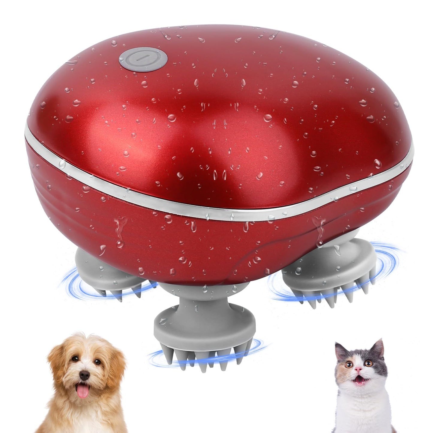 Cat Massager, Electric Pet Massager for Indoor Cats and Dogs with 4 Rotatable Massage Heads, Three Modes Cordless Head Massager