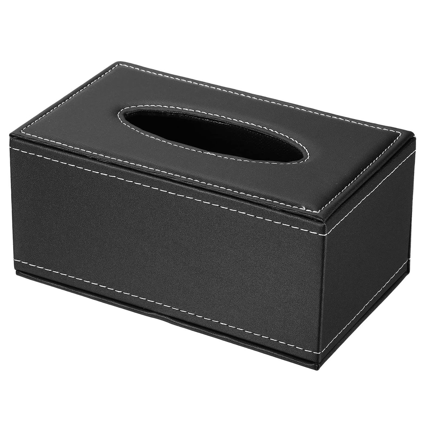 Tissue Box Cover, Leather Rectangle Waterproof Napkin Paper Towel Dispenser Holder for Countertop Home Office Car, Black
