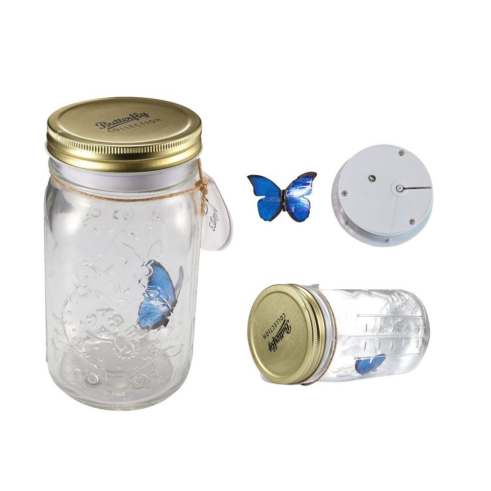 Butterfly Collection Jar, Butterfly in a Jar That Moves, Butterfly Collection Mason Jar, Animated Butterfly in a Jar (Blue)