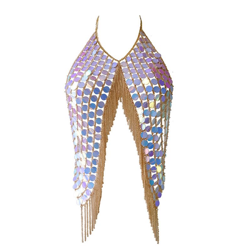 Body Chain Gold Sequins Waist Chains Sexy Tassel Bar Chain Rave Nightclub Party Body Accessories for Women and Girls
