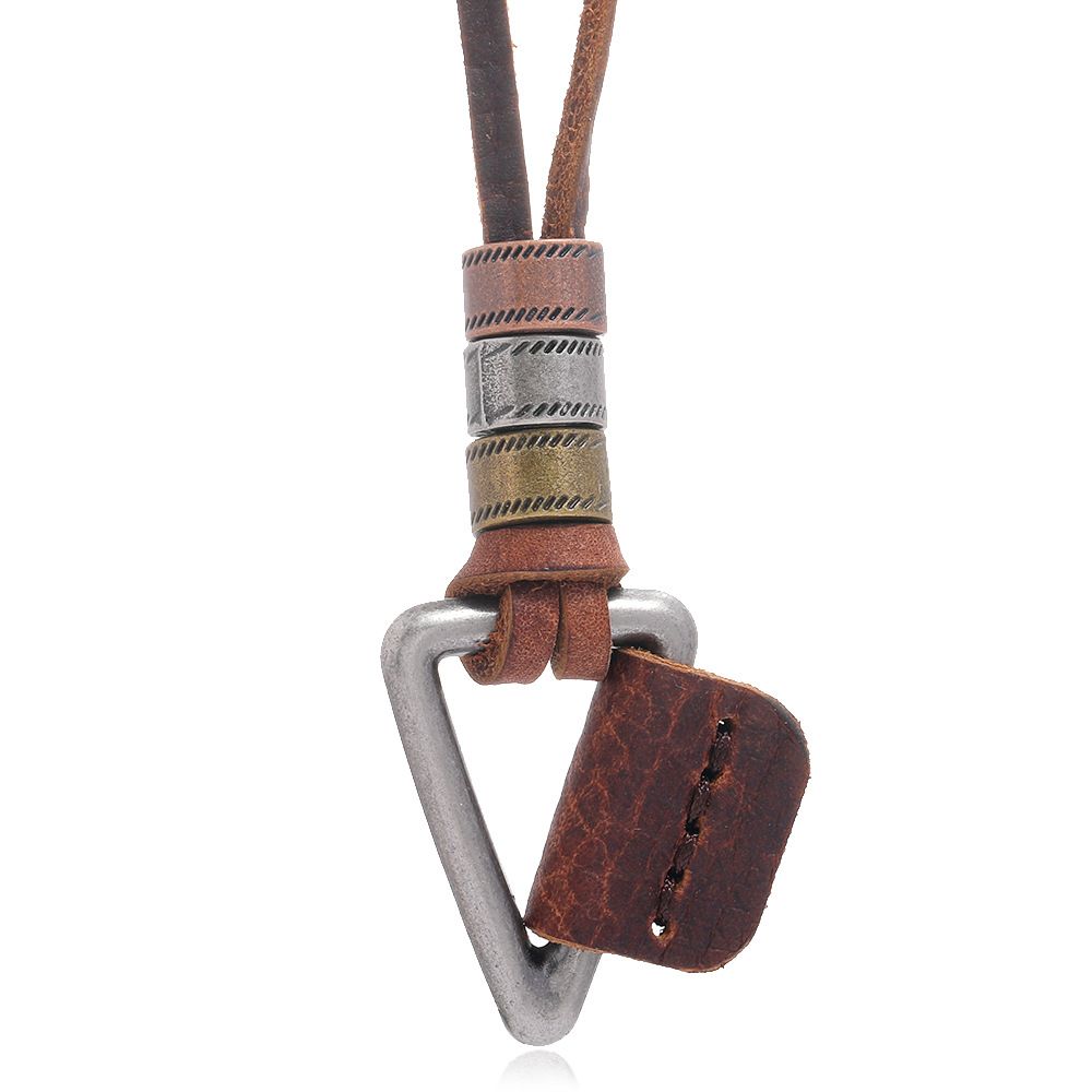 Leather Necklace for Men Double Circle Rings Leather Rope Pendant Necklace Leather Chain Disc Ring Necklace Vintage Jewelry Gift