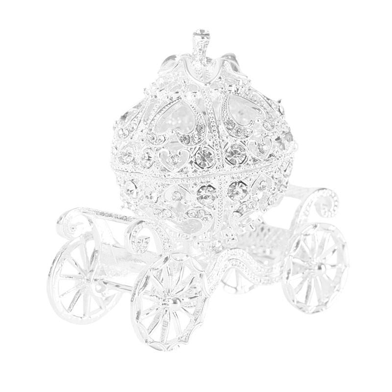 Rhinestone Trinket Box, Silver Pumpkin Carriage Trinket Box Princess Crystal Jewelry Box Display Holder Organizer for Accessories