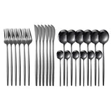 24-Piece Flatware Set, Stainless Steel Knife Fork Spoon Teaspoon Silverware Set, Service for 6, Mirror Black