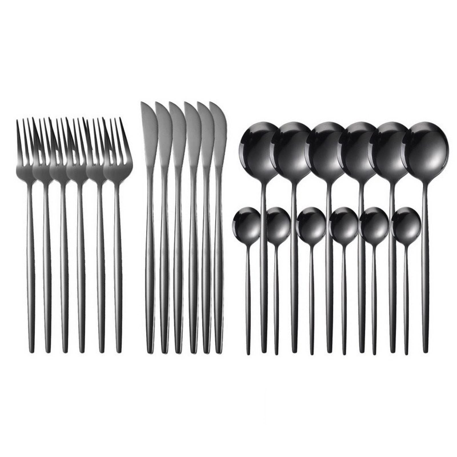 24-Piece Flatware Set, Stainless Steel Knife Fork Spoon Teaspoon Silverware Set, Service for 6, Mirror Black