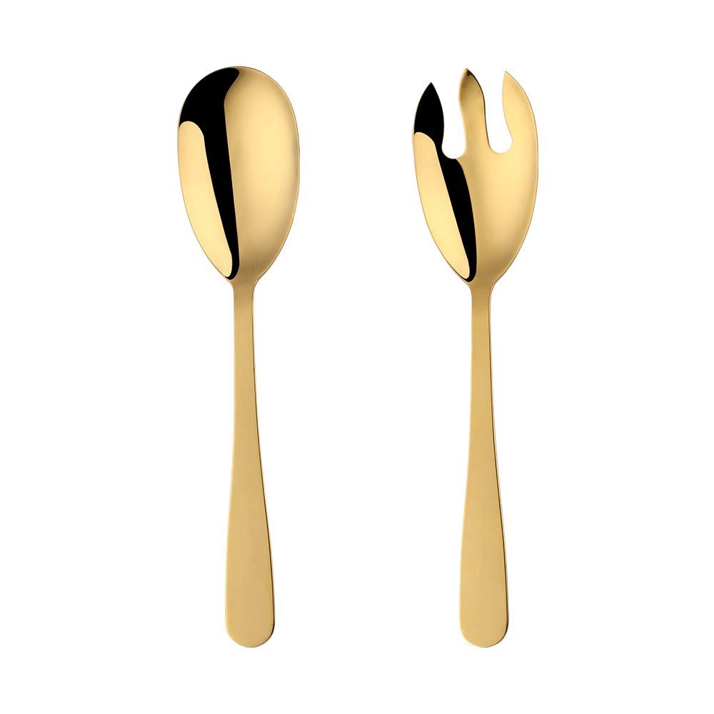 12 Inches Stainless Steel Salad Server Sets with Salad Spoon and Fork, Cooking Utensils for Kitchen,Simple and Classic Dishwasher