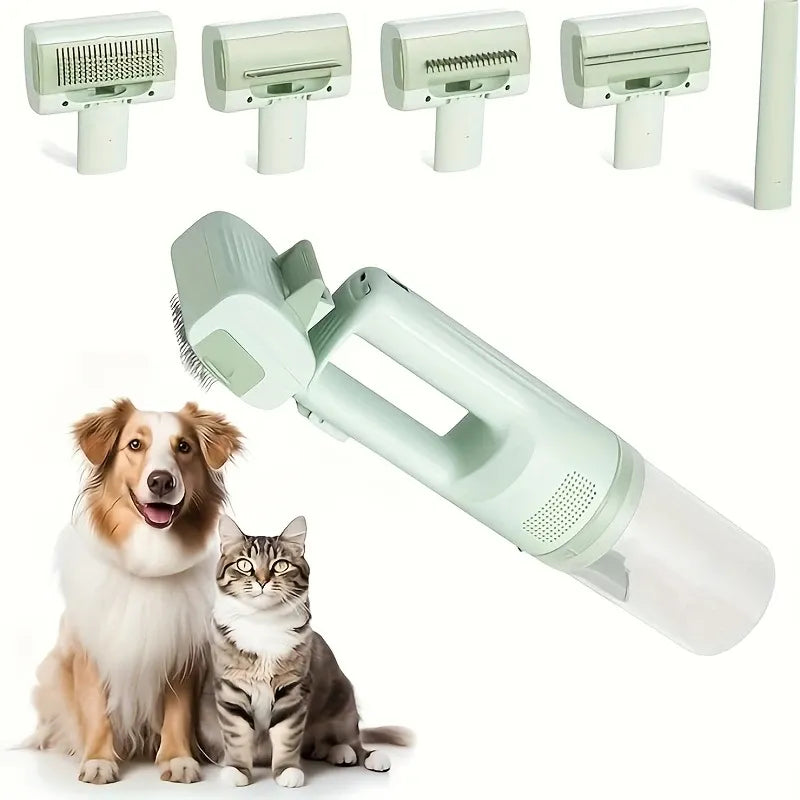   5-in-1 Wireless Pet Groomer, 10000Pa Strong Suction, Low Noise, No Flying Hair – A Must-Have for Cats, Dogs & Home Cleaning（GREEN)N)