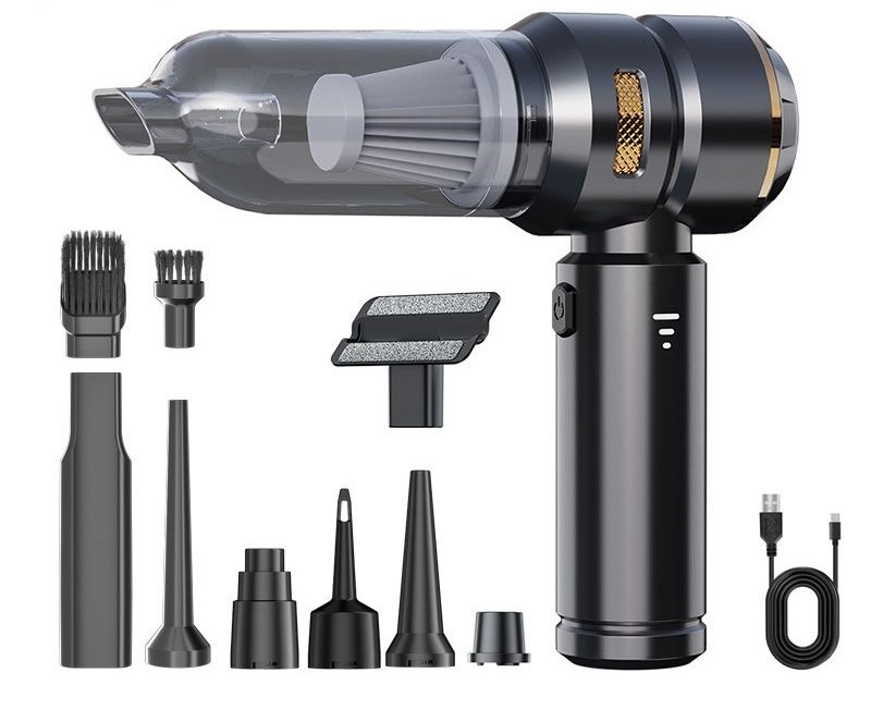 Portable Cordless Vacuum, 4-in-1 Suction/Blow/Inflate/Deflate, Car & Home Multi-Functional Cleaner, Strong Powerful Suction(Black gold)