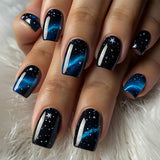 Starry Galaxy Press-On Nails for Parties, Daily Wear, and Special Occasions (Black)