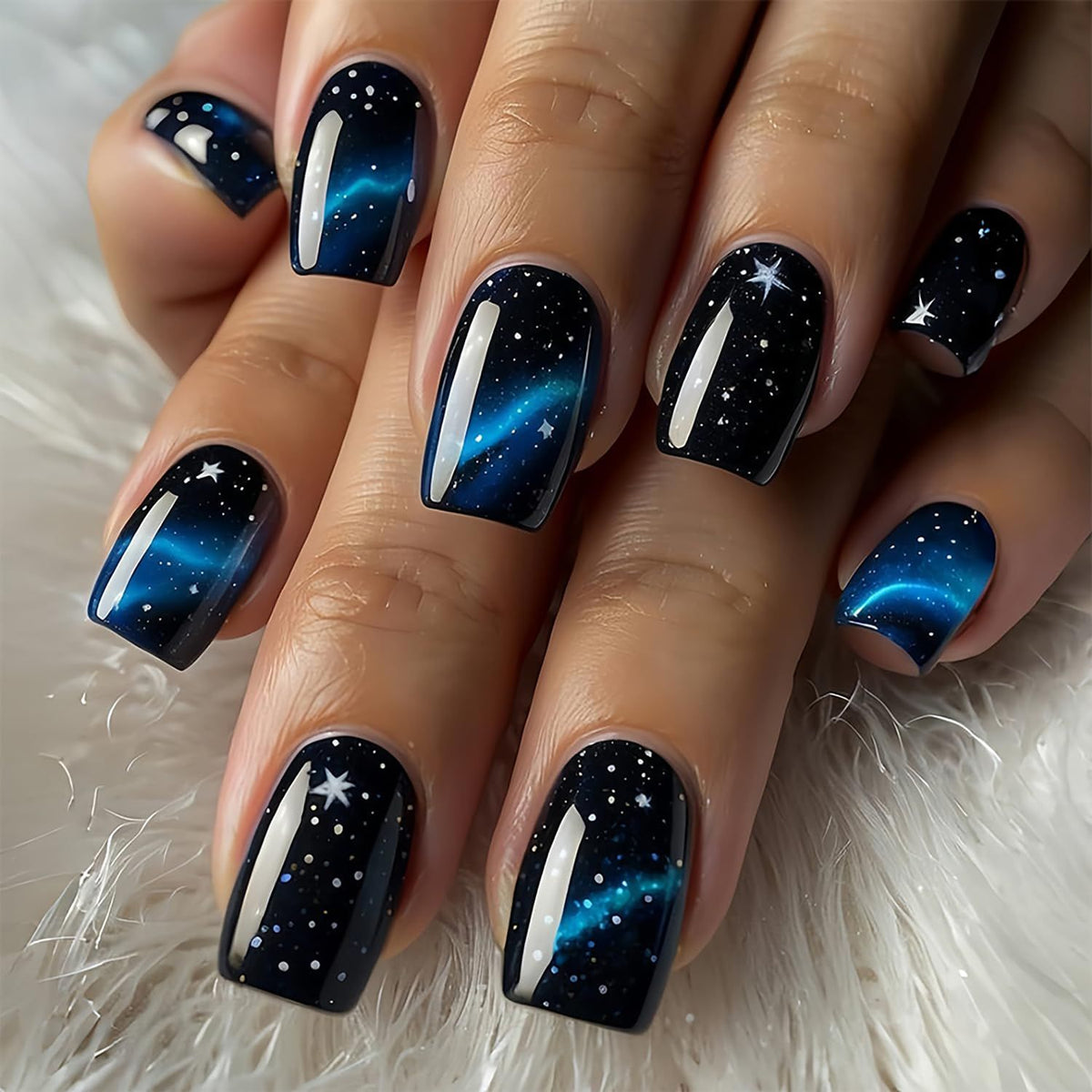 Starry Galaxy Press-On Nails for Parties, Daily Wear, and Special Occasions (Black)