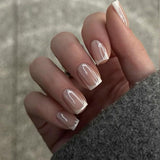 Press-on Nails for Daily Wear, Events, & DIY Manicures, Reusable & Easy to Apply At Home (Nude pink and metallic silver-white)